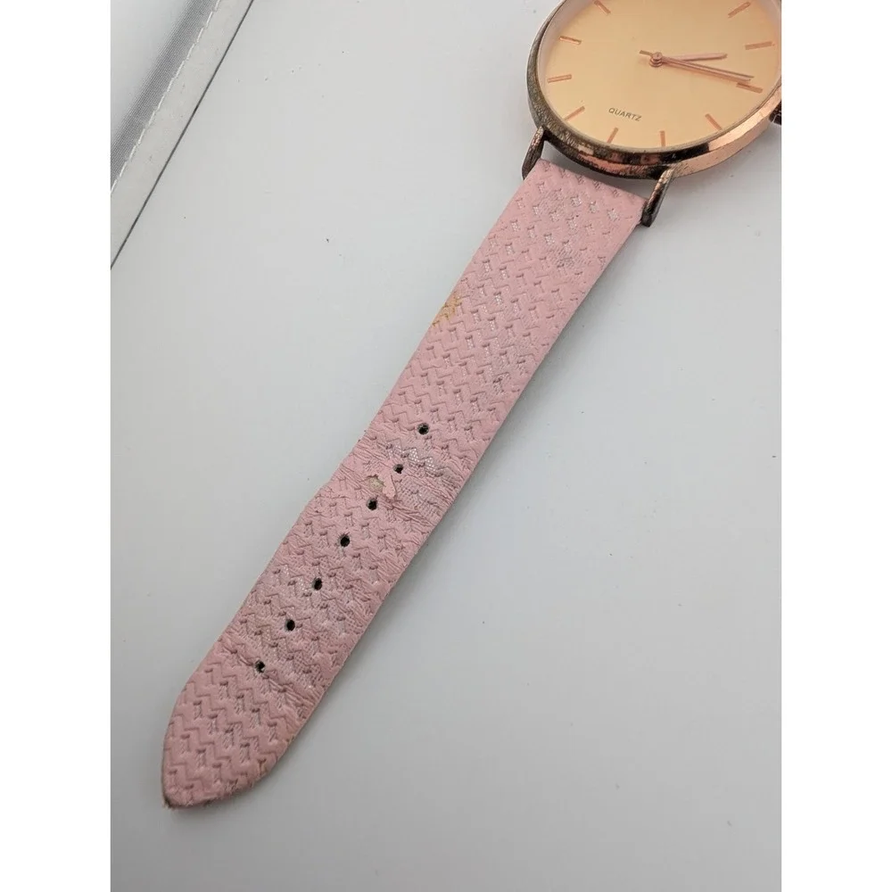 Women's Quartz Watch 41mm Case Pink Faux Leather Band- New Battery